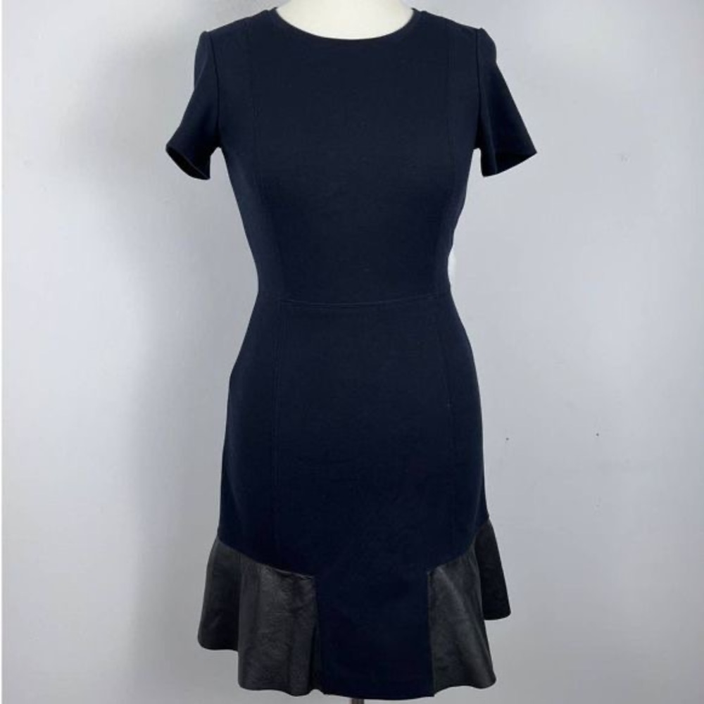 Club Monaco Navy Jane dress with leather tulip hem